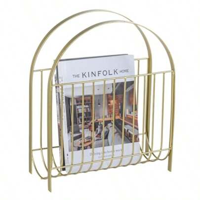 MyGift Deluxe - Soporte para revistas de metal de tono latón de mediados de siglo soporte de periódicos para revistas y álbumes de vinilo
