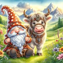 5D Full Round Diamond Painting Set, Featuring Dwarfs And Cows, Frameless Design, Mosaic Wall Art Craft, Creative Relaxation Handmade Gift, Complete Tools Included, Slow Living Healing , Suitable For Beginners - round diamond - View 1