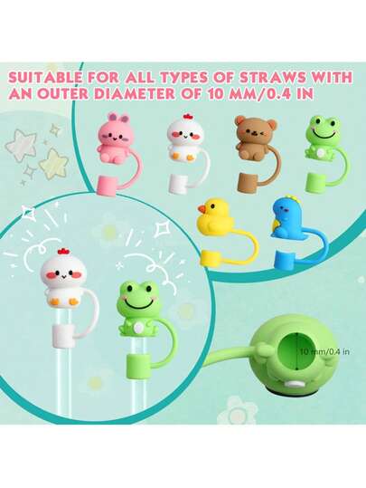 兼容斯坦利杯配件 6 件装吸管盖，适用于 40 盎司和 30 盎司的杯子，10 毫米可重复使用的可爱吸管盖配件，便携式保护塞装饰礼品，派对卡通花朵吸管防尘盖，也适用于其他款式的吸管。