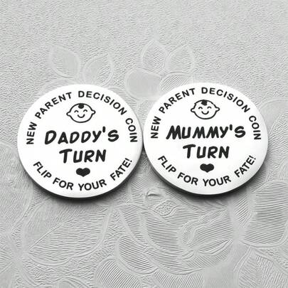 VINCAN [Funny Coin] 1pc Funny New Parents Decision Coin | Double-Sided Stainless Steel | "New Daddy's Turn" Flip Design With Heart Illustration | Gift For Expecting Moms & Dads | Shower Or Pregnancy Announcement Present
