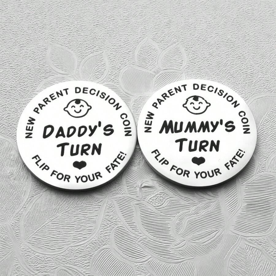 VINCAN [Funny Coin] 1pc Funny New Parents Decision Coin | Double-Sided Stainless Steel | "New Daddy's Turn" Flip Design With Heart Illustration | Gift For Expecting Moms & Dads | Shower Or Pregnancy Announcement Present - Coin - View 1