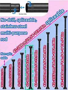 Extra Long Stainless Steel Curtain Rod, Shower Curtain Rod, Curtain Rod, Wardrobe Hanging Rod, Extendable Rod, Laundry Drying Rod, Hanging Rod, Bracket, Kitchen Utensil Storage Rod, Curtain Rod, Adjustable Length, Shower Curtain Rod, Simple Extendable Rod For Kitchen, Bathroom Cabinet, Shoe Rack - Multi-functional Stainless Steel Telescopic Pole - Black - View 17
