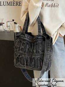 Large Capacity Casual Tote Bag, With Letter Patchwork, Embroidery Thread, Tassel, Multiple Carrying Options, Perfect For Women For Daily Commuting Or Holding Books School Bag, Back To School Backpack, Portable, Lightweight, Large Capacity, Classic Casual, Suitable For Teen Girls Y2k Bag, 2000s Fashion Style, Gothic Punk Bag For Women - 黑色 - 查看 7
