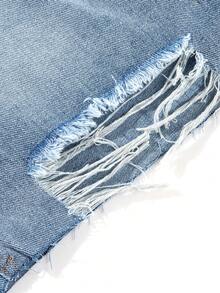 American Retro Ripped Frayed Denim Shorts, Men's Loose Straight Fit Five-Point Pants - Light Wash - View 5