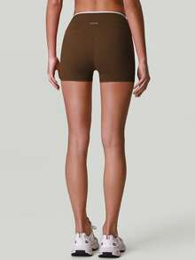 Shorts de Ioga de Cintura Alta com Blocos de Cor e Elevação Glútea para Mulheres, Shorts de Ciclista para Fitness, Corrida e Treino Esportivo Ativo - Café - Visão 11