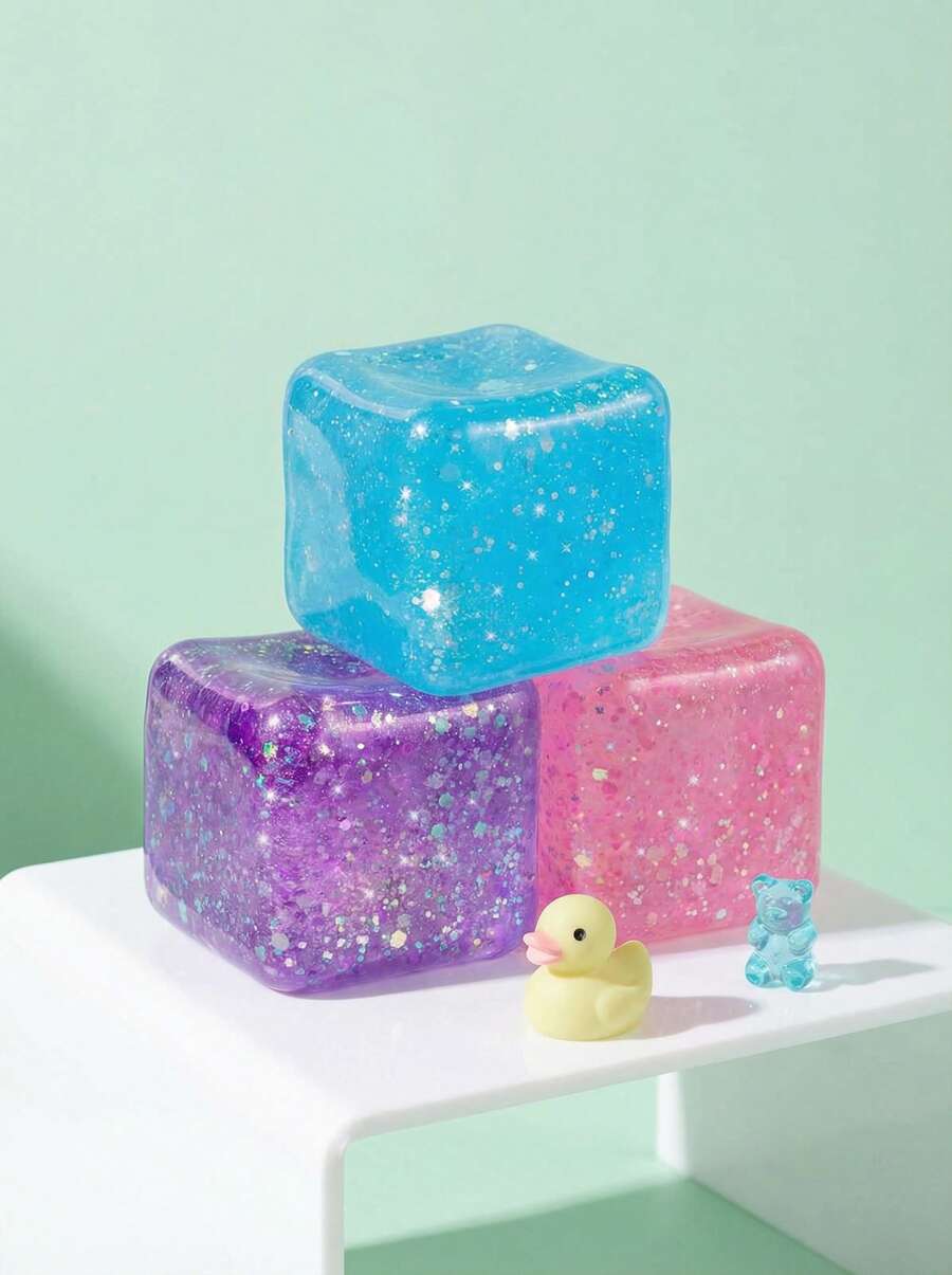 POKOJA LAND 1/2/3/5个慢回弹软方冰块，适合成人，也可作为压力球、挤压球、减压块、感官玩具使用，冰爽光滑，生日礼物、派对小礼物、皮纳塔填充物、礼盒填充物