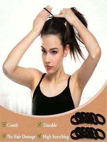 50pcs Black Simple Plain Color Elastic Hair Tie, 50pcs Summer Daily Black Elastic Hair Accessory For Women, Minimalist Ponytail Holder, Hairstyles Ideas, Rubber Band, Hair Accessories Set - 50PCS Black - View 5