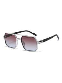 1 Pair Women's Silver Square PC Frame Retro Double-Bridge Gradient Lens Vacation Street Style Fashion Glasses - Silver - View 3