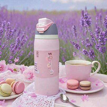 1个2026新款不锈钢32盎司大容量运动水壶，宽口保温杯，带提手和吸管，适合办公室、学校、户外活动