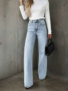 Women's Casual Versatile Straight Leg Jeans With Pockets Spring - Light Wash - View 2