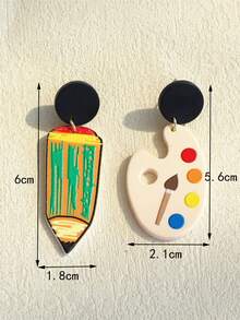 1对女士返校季铅笔调色板印花亚克力可爱优雅耳环 - 彩色 - 查看 7