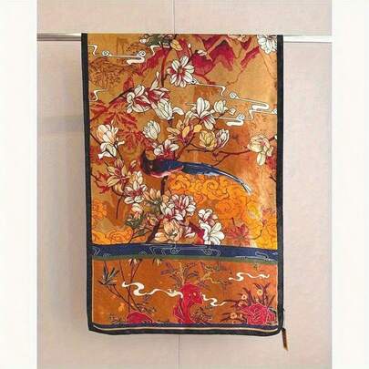 Khăn quàng cổ in họa tiết hoa cổ điển, hoa nhiều màu sắc trên nền vàng, viền đen, khăn quàng cổ dành cho nữ, món quà tuyệt vời.