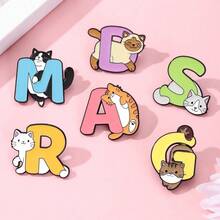 6pcs Men's Creative Cute Cartoon Animal Metal Badge Letter Animal Cat Dog Pet Alloy Brooch Set, Suitable For Daily Wear - Multicolor - View 13