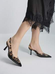 女士时尚复古豹纹尖头高跟鞋 - 黑色 - 查看 2