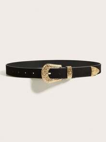 1pc Fashionable Retro Western Style Leather Belt - Black - View 2