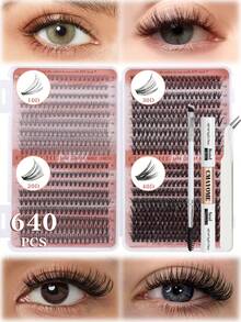 一套大容量单簇DIY假睫毛，长度从10毫米到16毫米不等，卷度从自然C型到浓密D型，10D/20D自然纤细款和80D/100D浓密花瓣型假睫毛，适合各种妆容风格。白色睫毛册，附赠黑白两色胶水可选。可作为礼物送给朋友/爱人/亲戚。漫画风假睫毛/动漫风假睫毛/带刺假睫毛。 - 摩卡棕 - 查看 15