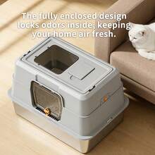 Extra-Large Stainless Steel Cat Litter Box With Litter Mat, Enclosed Front Entry & Top Exit Kitty Box For Big Cats, Odor Control, Easy To Clean With Removable Design - Một cỡ - Xem 2