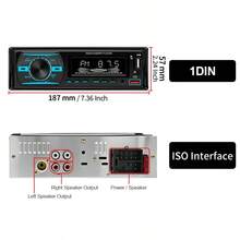 1DIN车载收音机立体声蓝牙MP3播放器FM收音机，7种颜色可选，带遥控器、AUX/USB/TF卡槽和车载安装套件 - 12V - 查看 5