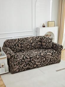 1pc Plant Leaf Pattern Sofa Cover, European Style Plush Jacquard High Elasticity Full Coverage Sofa Slipcover, Suitable For Various Occasions, Essential Home Item - Khaki - View 11