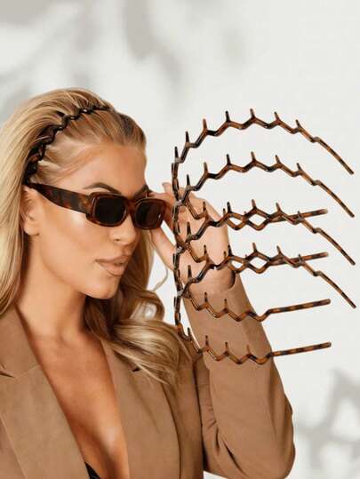 4件/2件套琥珀色时尚防滑发带，波浪齿状发带，豹纹发带，居家护肤发带，发饰，女士发饰，美发工具，美容配件，卷发配件，礼品，旅行，女士礼物，适合日常洗脸或化妆，家居美容发饰