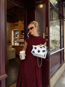 Elegant Floral Print Patchwork Casual Party Dress, Graceful Women Long Dress For Holiday White Summer - Màu Đỏ Sâu - Xem 5
