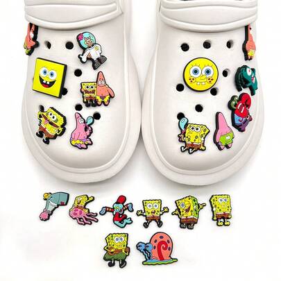 SpongeBob SquarePants 20 piezas Decoraciones para fiesta de cumpleaños con tema, encantos de zuecos calados, zuecos calados, accesorios de zuecos calados, decoraciones de zapatos de goma suave, que incluyen a Gary la Babosa, Sheldon J. Plankton, Sandy Cheeks, adecuado para cumpleaños, regalos festivos, relleno de bolsas de regalo y relleno de calcetines navideños