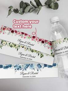 1-60PCS Personalized Water Bottle Label Stickers, Customized Water Bottle Outer Packaging Labels, Customized Name Text - Leaf And Flower Design, Suitable For Birthdays, Family Gatherings, Holiday Parties, Wedding Packaging - Multicolor - View 4