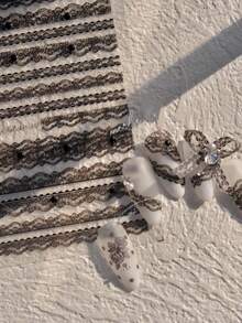 1pc 5D Black Lace Striped Nail Stickers Luxury Crystal Diamond Nail Stickers High Quality Pearl Autumn/Winter Nail Stickers - Black - View 2