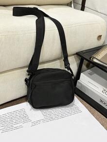 防水尼龙布黑色小方包，轻便多功能斜挎包，休闲简约 - 黑色 - 查看 2