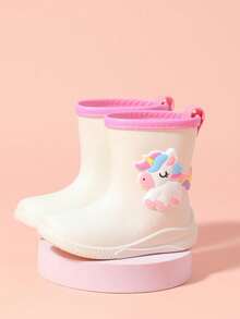 Caweiny Cartoon Kids Rain Boots, Girls Mid-Calf Rain Shoes, Boys Waterproof Rubber Boots - White - View 5