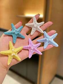 5pcs Faux Starfish Hair Clips, Personalized Bangs Clips, Side Clips, Duck Clips, Beach Style Hair Accessories - Multicolor - View 1