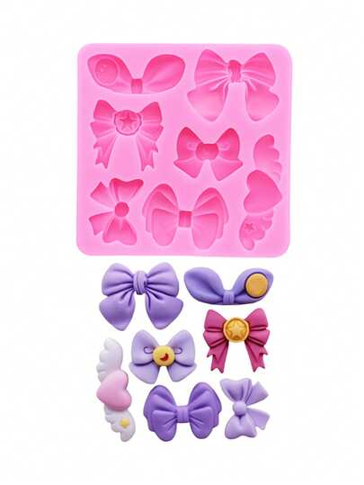 1pc Pink Liquid Silicone Material Silicone Mold, Bowknot Shaped Silicone Mold, Resin Jewelry Accessories Mold, Suitable For Making Resin Jewelry Accessories, Headwear, Hollow Out Clogs, Phone Cases And Other Decorative Accessories