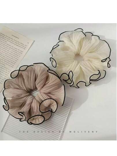 1/4件套法式雪纺蕾丝蝴蝶结发圈，弹性发绳，适合女性日常休闲度假旅行，夏季海滩度假必备发饰，发圈，发饰