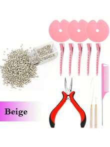接发套装：包含1把钳子、500个带衬里的微型环、1根针、1个穿线器、1个钩针、1把梳子和5个造型夹。 - 彩色 - 查看 14