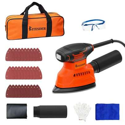 Corded Multi-Function Detail Sander With Micro-Filter Dust Box,15000RPM,  9 Additional Attachments & 60 Pieces Of Sandpaper