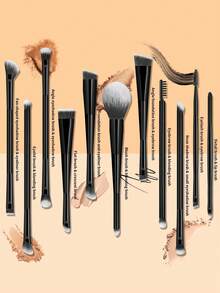 ronshadow 16pcs Professional Dual-Ended Makeup Brush Set, Foundation Contour Concealer + Eye & Brow Detail Brushes, Dual-Fiber Easy Application, Portable Makeup Tools - Multicolor - View 10