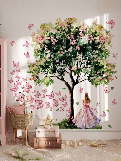 Hình dán tường cô gái bướm cây hoa sáng tạo, decal dán tường tự dính mờ có thể tháo rời cho phòng khách, phòng ngủ, phòng trẻ em. Hình dán trang trí nhà cửa, tranh dán tường, decal vinyl, trang trí mùa xuân, mang lại sức sống cho ngôi nhà của bạn. Quà tặng hình dán trang trí Rama, quà sinh nhật và tốt nghiệp.