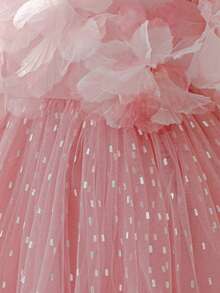 Young Girls Elegant Ruffle Mesh Floral Cake Dress, Suitable For School Dances, Birthday Parties - Pink - View 8