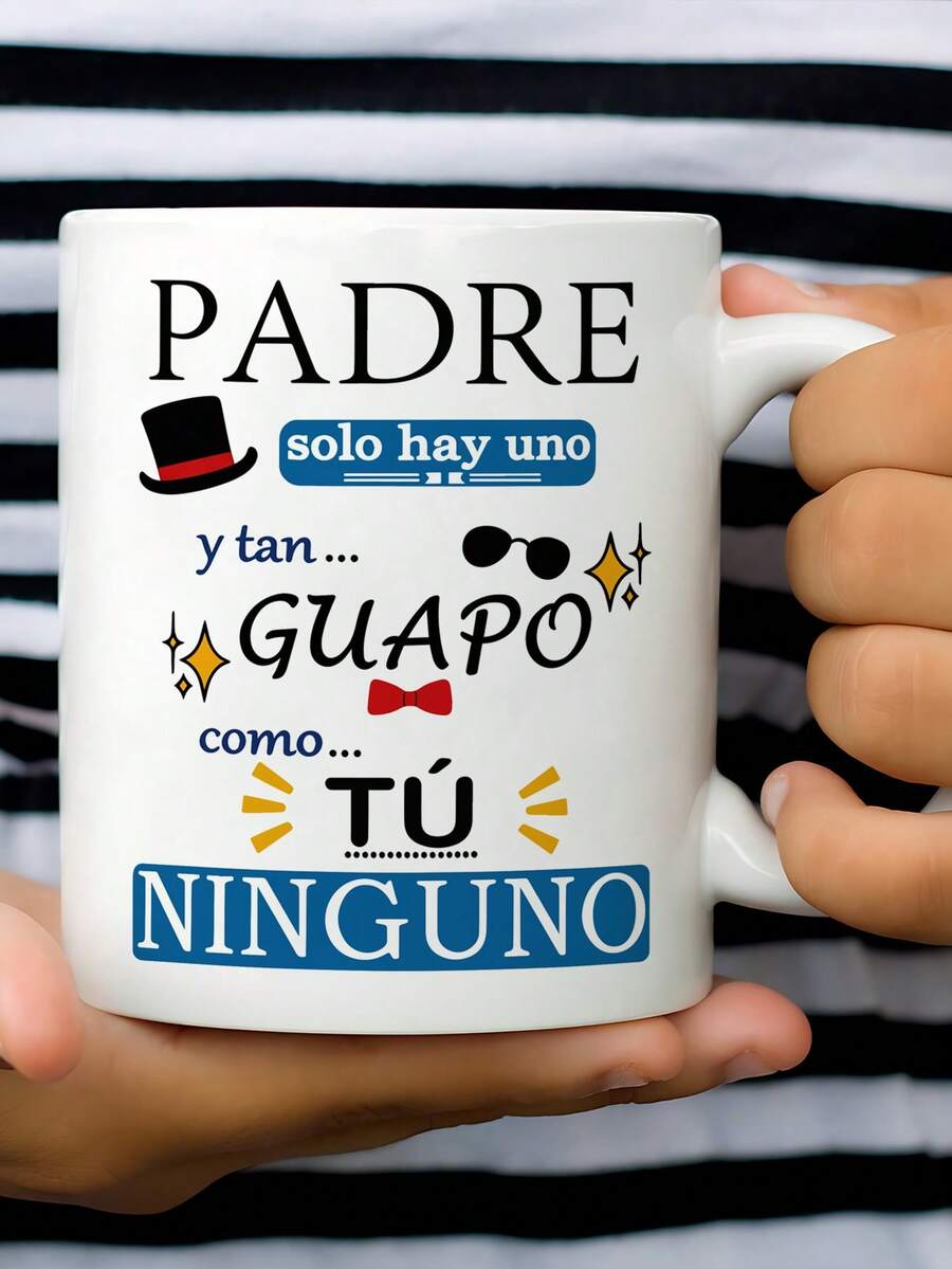 父亲节文字印花陶瓷咖啡杯（1个），父亲节礼物，适合盛装夏季和冬季饮品，家居厨房用品，生日礼物 - 彩色 - 查看 1
