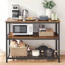 Isla de Cocina con Ruedas y Estante de 3 Niveles | Mueble Multiusos de Acero Robusto para Cocina, Sala u Oficina | Fácil Armado, Color Marrón Rústico. - Marrón - Ver 1