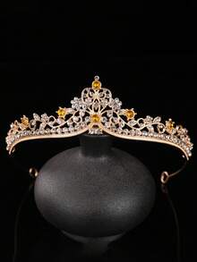 1 pieza Diadema con mini corona incrustada de diamante de imitación, adecuada para fiestas, cumpleaños, bodas - 4347 Amarillo - Ver 1