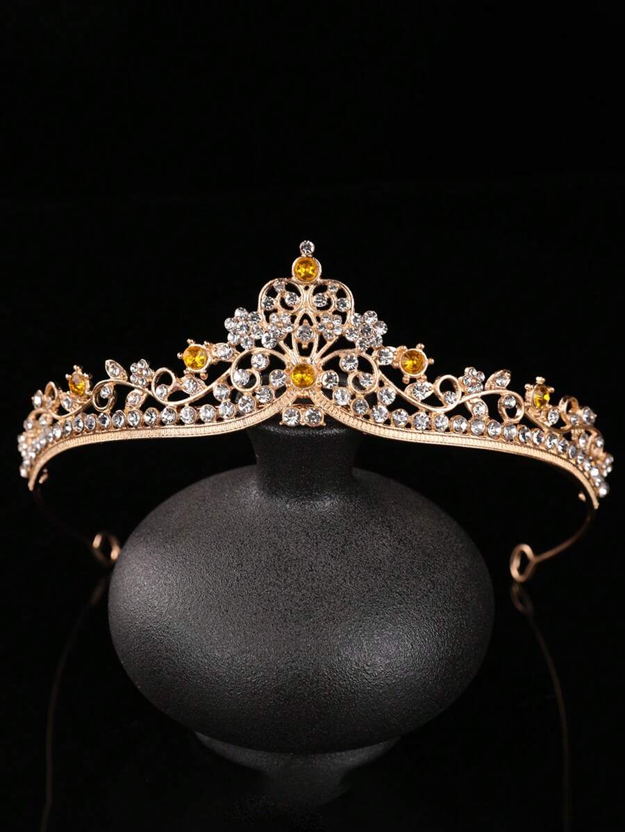 1 pieza Diadema con mini corona incrustada de diamante de imitación, adecuada para fiestas, cumpleaños, bodas - 4347 Amarillo - Ver 1