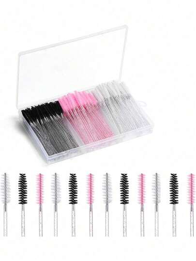 300/150支装一次性睫毛膏刷/睫毛刷/螺旋刷，适用于睫毛嫁接，睫毛膏刷/化妆刷/涂抹器，一次性水晶杆套装带收纳盒，眉刷，眼影刷，螺旋刷，赠品
