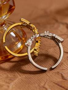 1pc V-Shaped Letter Open Ring, Fashionable Niche Design Sense, Elegant Luxury Feel Finger Ring, Suitable For Daily Wear Or Party - VS Ring - View 3