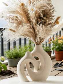 Modern Scandinavian Style White Vase With Intricate Swirl Pattern, Suitable For Home, Office Or Entryway Decor, Perfect For Dried Flowers And Greenery. An Ideal Valentine's Day Gift - High-grade Sandstone - View 7