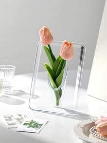 yeefeeco 1 Acrylic Photo Frame Vase, Desktop Flower Arrangement, Home Art Ornament, Transparent Square Vase - Simple Transparent Color, Durable Acrylic Material, Suitable For Flower Display In Living Rooms And Dining Tables, No Need For Electricity Hydroponic Plant Vase, Home Decoration Transparent Vase, Minimalist Glass Vase Square Vase For Flower Weddings, Home Decoration Transparent Glass Vase, Minimalist Glass Vase Cylindrical Vase For Flower Weddings - Acrylic Vase - View 1