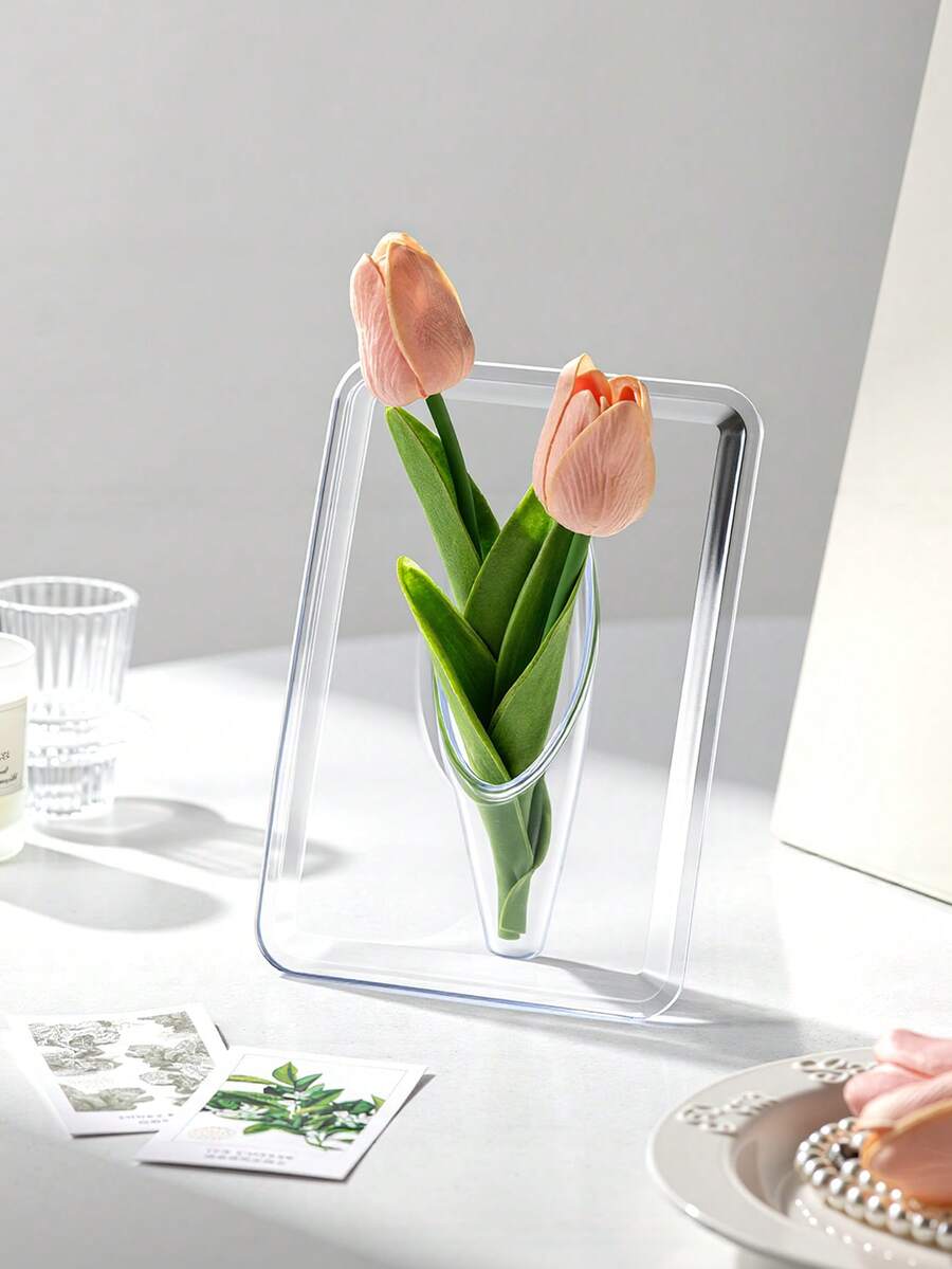 yeefeeco 1 Acrylic Photo Frame Vase, Desktop Flower Arrangement, Home Art Ornament, Transparent Square Vase - Simple Transparent Color, Durable Acrylic Material, Suitable For Flower Display In Living Rooms And Dining Tables, No Need For Electricity Hydroponic Plant Vase, Home Decoration Transparent Vase, Minimalist Glass Vase Square Vase For Flower Weddings, Home Decoration Transparent Glass Vase, Minimalist Glass Vase Cylindrical Vase For Flower Weddings - Acrylic Vase - View 1