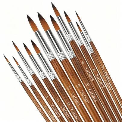 12 PCS Artist Watercolor Paint Brushes, Round Pointed Tip Artist Paint Brushes Round Paint Brush Basic Set Different Sizes Detail Paint Brush For Watercolor, Acrylic, Gouache, Ink, And Tempera Paintin