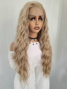 13X4 Long Wavy Synthetic Lace Front Wig, Synthetic Golden Wig, Women's Lace Front Wig, Natural Hairline, Cosplay Front Wig - Gold - View 4