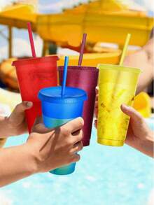 20 piezas Vasos reutilizables con tapa y pajita, botellas de agua para viaje, tazas para café helado, vasos de plástico para adultos para Navidad, boda, compromiso, fiesta de playa hawaiana, celebración - multicolor - Ver 7